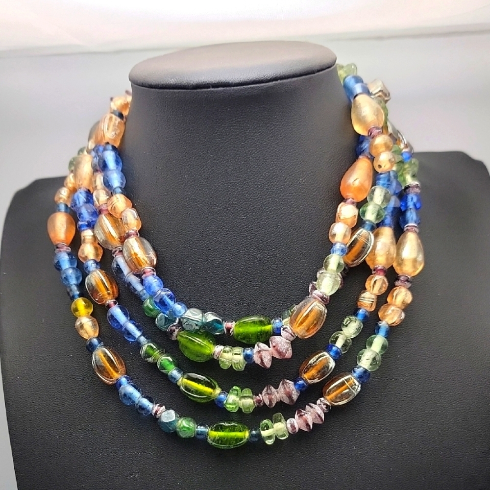 Elegant Multicolor Glazed Glass Beaded Long Necklace 29"